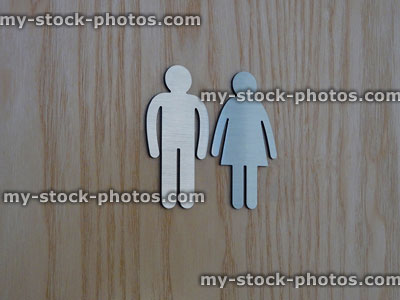 Stock image of modern public toilet sign, men / women, gents / ladies