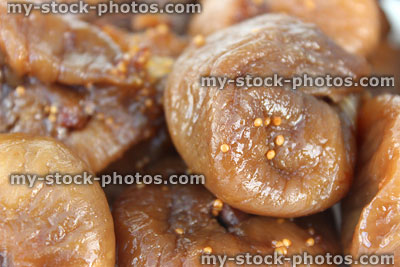Stock image of pile of dried figs / fruit, sweet healthy snacks