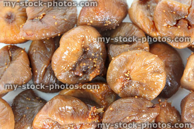 Stock image of pile of dried figs / fruit, sweet healthy snacks