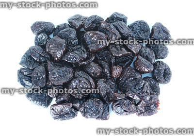 Stock image of pile of dried prunes / stoned0fruit, healthy food, dried plums