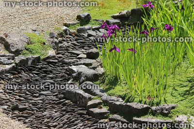 Stock image of dry river made using slate paddlestones, oriental Japanese garden