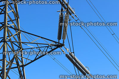Stock image of electricity pylon / transmission tower, cage, wires, insulators, elements