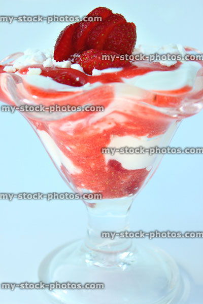 Stock image of Eton mess desert, strawberries, cream, meringue, mixed together