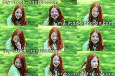 Stock image of composite with multiple faces of young girl / child actor