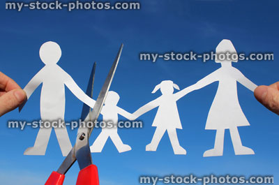 Stock image of family paper chain, people / dolls, scissors cut / cutting, divorce / split, single father