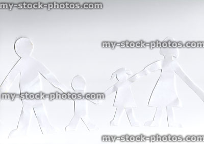 Stock image of family paper chain with father, son, daughter, mother
