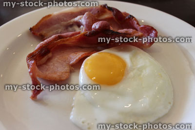 Stock image of fried English breakfast bacon and eggs
