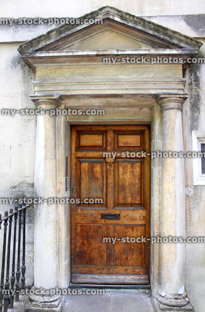 Stock image of wooden front door on Georgian house, Bath stone