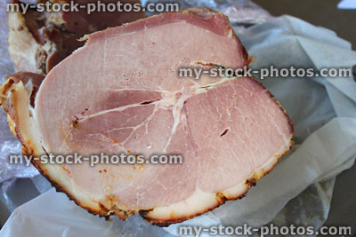 Stock image of roast gammon joint / large ham, unsmoked roasted ham