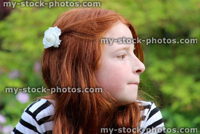 Stock image of girl with pursed lips, biting her lips