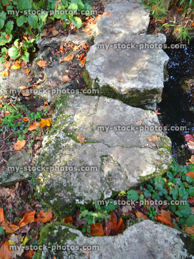 Stock image of natural stepping stones forming garden pathway of rocks