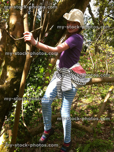 Stock image of girl climbing a tree