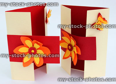 Stock image of handmade greetings cards with flowers and butterflies