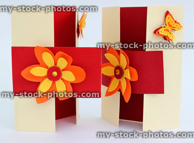 Stock image of handmade greetings cards with flowers and butterflies