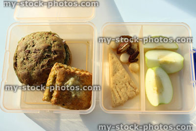 Stock image of healthy eating clear plastic lunchbox with wholemeal sandwich