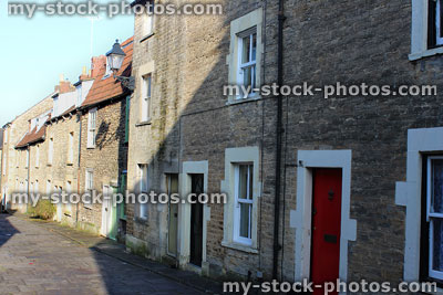 Stock image of historic cobblestone houses in market town of Frome