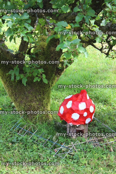 Stock image of homemade fairytale red and white pixie toadstool / mushroom, fly agaric / amanita