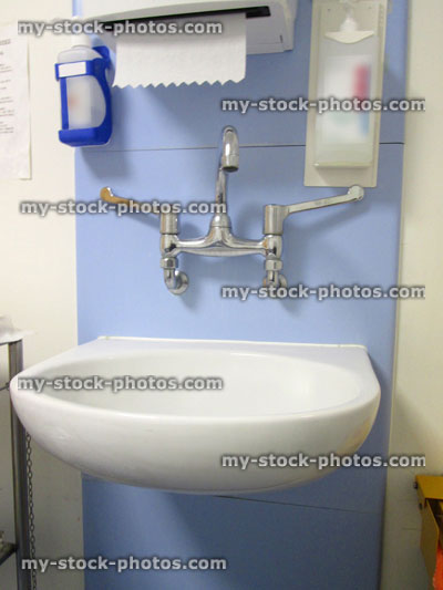 Stock image of hospital sink in doctor's office with hand sanitiser