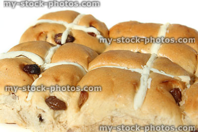Stock image of hot cross buns with crosses, baked at Easter