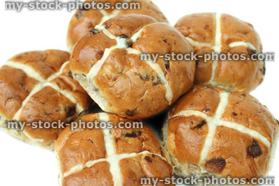 Stock image of homemade hot cross buns, glazed / baked, Easter time