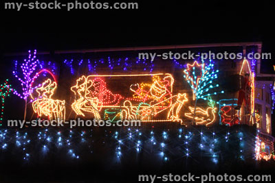 Stock image of Father Christmas lights, neon rope light Santa Claus / reindeer / sleigh