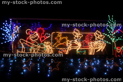 Stock image of Father Christmas lights, neon rope light Santa Claus / reindeer / sleigh