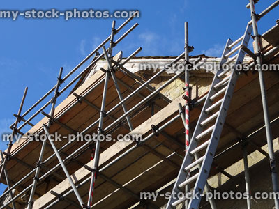 Stock image of staging / scaffolding construction project, house repairs and renovations