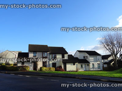 Stock image of semi detached houses / rendered homes on housing estate cul de sac