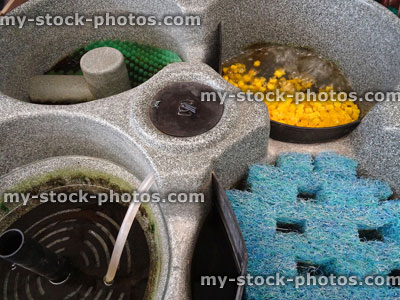 Stock image of plastic garden pond filter / koi carp, clover shape filter / filtration