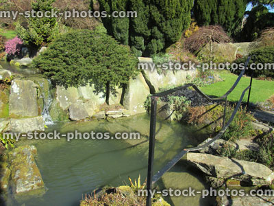 Stock image of Pond and Iron Railings