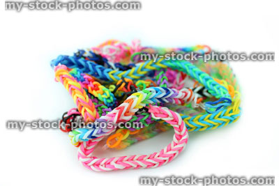 Stock image of loom bracelets / coloured rubber band bracelets / loom bands