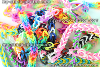 Stock image of loom bracelets / coloured rubber band bracelets / loom bands