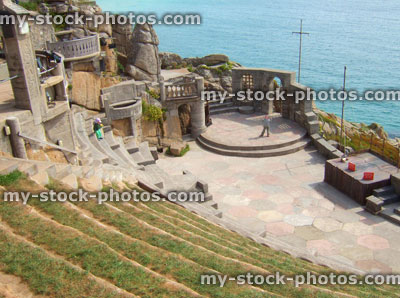 Stock image of view of Cornwall's Minack Theatre overlooking the Sea 