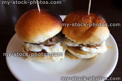 Stock image of mini beef burgers / mini burgers with cheese, tapas