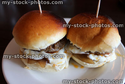 Stock image of mini beef burgers / mini burgers with cheese, tapas