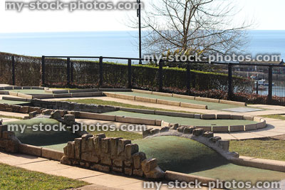 Stock image of seaside mini golf course on cliff top, sea views