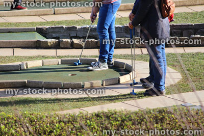Stock image of miniature golf course / putting greens, playing minigolf game