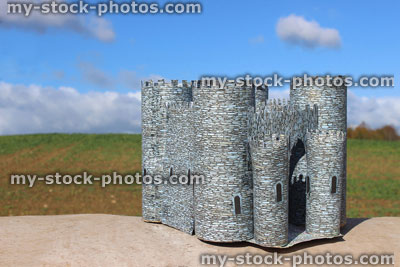 Stock image of homemade cardboard castle / medieval model castle, with battlements, turrets, crenellations