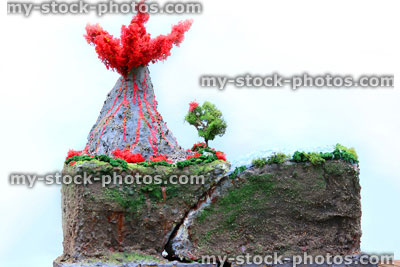 Stock image of model volcano and destructive plate boundary, school project