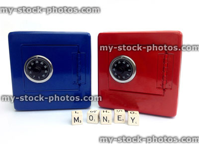 Stock image of two money boxes, in the style of safes