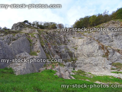 Stock image of limestone rocks / steep cliff face at Cheddar Gorge, Somerset, England, UK