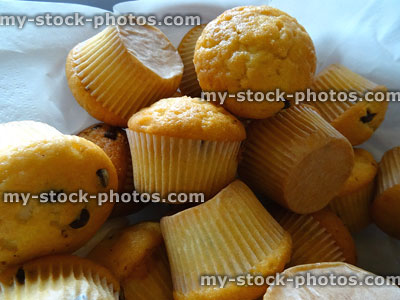 Stock image of blueberry mini muffins at breakfast time / homemade cup cakes