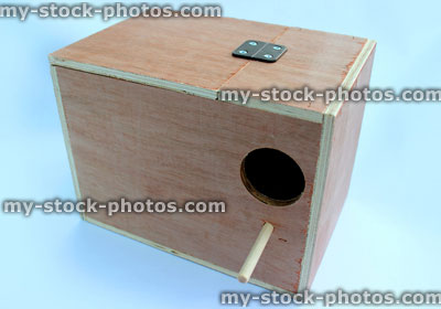 Stock image of wooden nesting box (close up)
