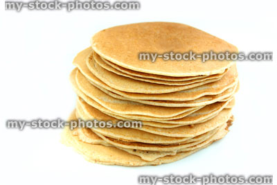 Stock image of large stack of homemade pancakes, healthy eating / diet