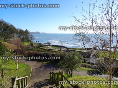 Stock image of Lyme Regis seafront from clifftop park seaside gardens