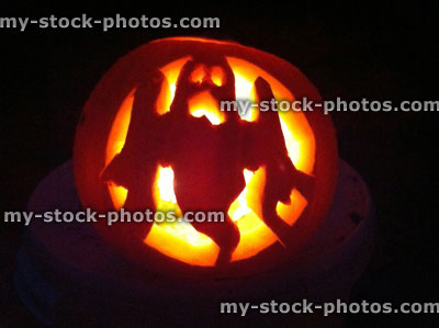 Stock image of carved pumpkin in shape of Halloween ghost