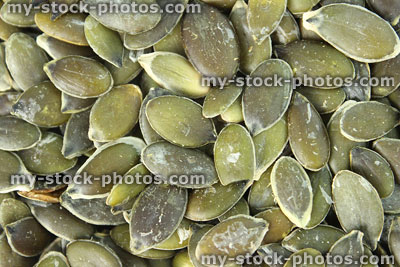 Stock image of pumpkin seeds / nuts, high protein healthy snack food, healthy heart