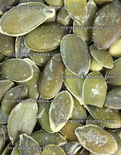 Stock image of pumpkin seeds / nuts, high protein healthy snack food, nutritional