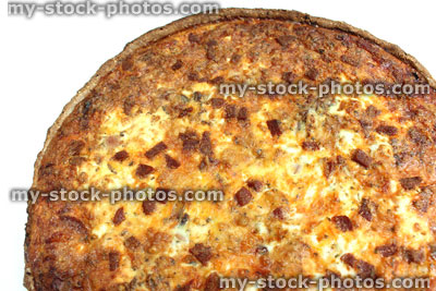 Stock image of homemade bacon quiche lorraine tart / savoury bacon and egg flan