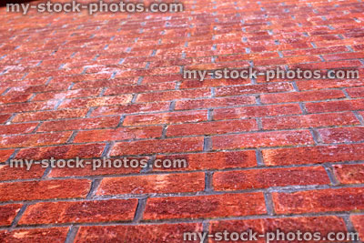 Stock image of modern red brick wall of house, looking upwards